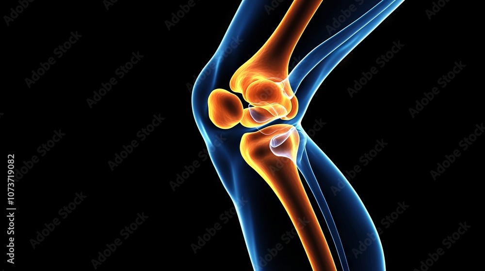 MRI of a human knee joint showing the bones and ligaments, shown in ...