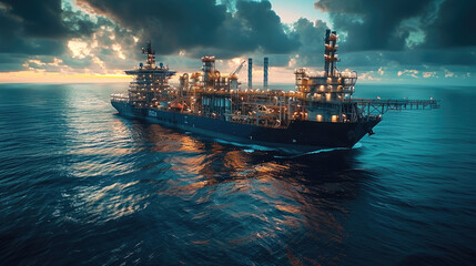 Poster - Liquified natural gas, refinery on ship, platform, offshore. distant view.