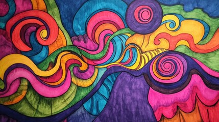 Wall Mural - Vibrant hand drawn and colorful groovy backdrop