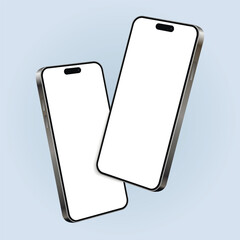 Canvas Print - two smartphones mockup with blank screens while levitating in the air on a blue background