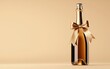 © Arnon  Parnnao - Elegant champagne bottle adorned with a golden bow against a soft beige background, perfect for celebrations.