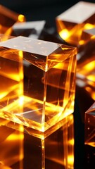 Wall Mural - a single crystal, illuminated from within, sits atop a dark surface, reflecting the warm glow onto t