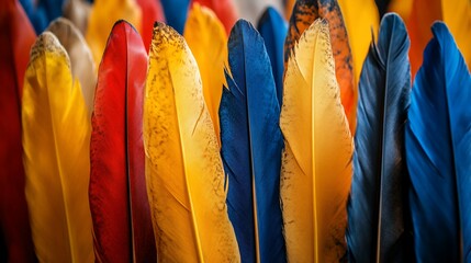 Canvas Print - Colorful feathers arranged in a row.