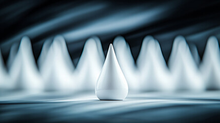 Wall Mural - a single white droplet stands out prominently against a blurred background of soft white peaks and s