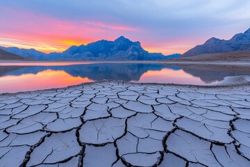 Wall Mural - A drying lake effect caused by extreme weather and a heating wave, climate change, and drought