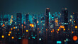 © Teeraphon - mart digital Innovation city Business skyscrapers in the Financial District with connection network reciprocity over the cityscape. of future smart wireless digital city and social media networking