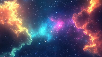 Wall Mural - Colorful space galaxy cloud nebula in a 3D cartoon rendering High quality photo of a starry night cosmos background