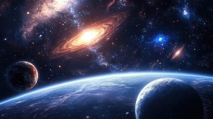 Wall Mural - 3D cartoon depiction of stars within a galaxy and planetary space