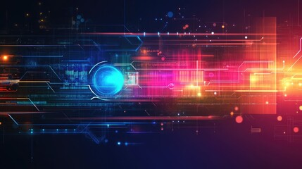 Abstract digital technology background featuring vibrant colors and a futuristic interface design