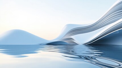 Sticker - Smooth abstract architectural background featuring water elements created through 3D illustration and rendering