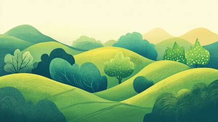 Wall Mural - Green Flat Design Digital Drawing Illustration