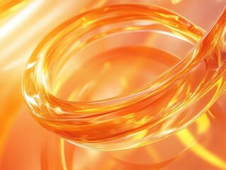 Wall Mural - abstract digital artwork featuring a glossy orange surface with intricate rings curves and captivati