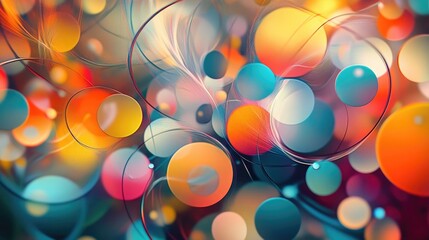 Wall Mural - abstract digitally created chaotic background featuring a vibrant array of circles and curved lines 