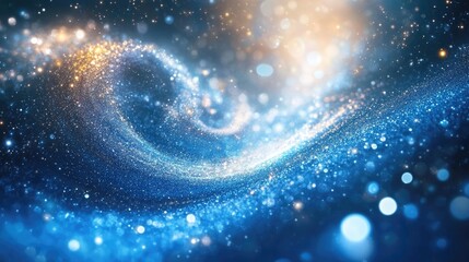 Wall Mural - Stunning abstract blue shimmering background featuring a spiral galaxy and sparkling elements
