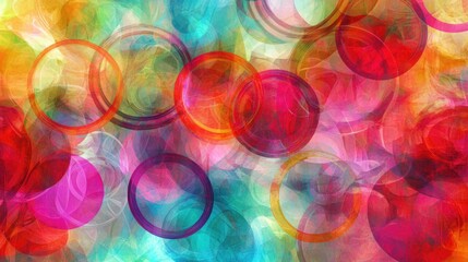 Wall Mural - abstract digitally created chaotic background featuring a vibrant array of circles and curved lines 