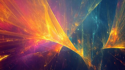 Wall Mural - Abstract multicolored art background featuring golden light laser beams and glowing fractals ideal for inspiring imagination creativity and design concepts