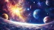 © NFTNexus - Abstract space themed backdrop featuring a stunning galaxy A burst of stars illuminates the cosmos showcasing planets in a far off solar system