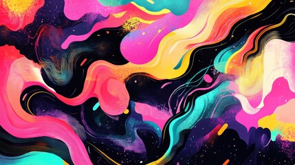 Wall Mural - an abstract illustration showcasing a vibrant and dynamic composition filled with bright neon colors
