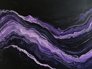 Wall Mural - abstract dark purple waves with a violet lilac line set against a black backdrop