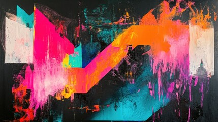 Wall Mural - vibrant abstract artwork featuring a blend of neon and dark hues showcasing striking contrasts and d