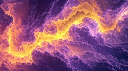 Wall Mural - vibrant abstract clouds in shades of purple and yellow a colorful fractal design created through 3d 