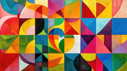 Wall Mural - abstract grid pattern with geometric shapes and vibrant colors
