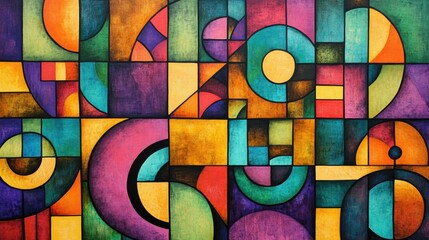 Wall Mural - abstract grid pattern with geometric shapes and vibrant colors