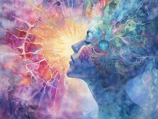 Wall Mural - fantasy abstract illustration depicting the connection of human spirituality and power featuring a w