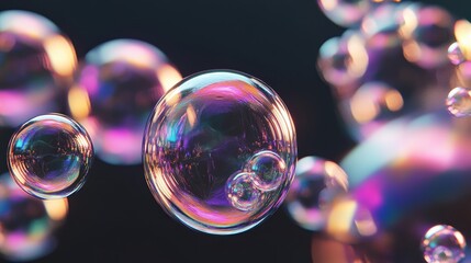 Wall Mural - a mesmerizing collection of reflective bubbles in various colors, featuring an iridescent sheen that