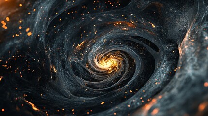 Wall Mural - a mesmerizing spiral vortex with glowing orange sparks swirling majestically against a dark backdrop