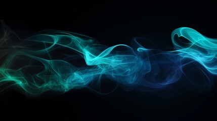 Wall Mural - this image showcases a vibrant abstract swirl of blue and green smoke-like patterns against a dark b