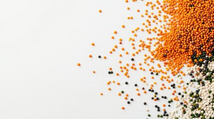 Aufkleber - Colorful beans, lentils, and seeds are artfully scattered to form an engaging and vibrant abstract pattern on a clean white surface. Generative AI