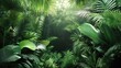 © Espresso - Lush green tropical foliage creating a serene and vibrant atmosphere in a dense jungle setting.