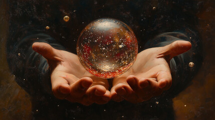 Wall Mural - magical New Year's ball in the hands of a man