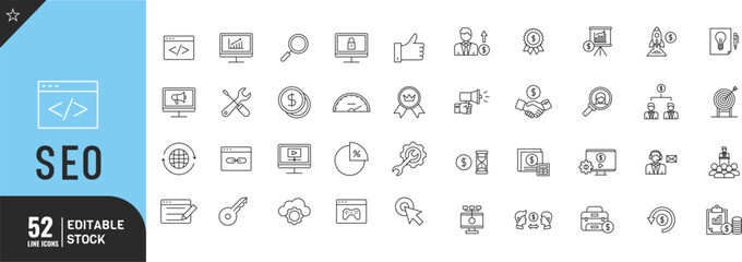 Search engine options line editable icon set. thin modern style vector illustration.