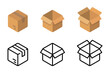 © moroz_stock - Package icon. Cardboard box mockup. Shipping carton open and closed box with breakable signs. Delivery symbol. Transportation packing pictogram.