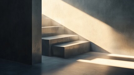 Leinwandbilder - Soft light beams cascade down the staircase, creating a serene atmosphere in the quiet indoor setting, emphasizing textures and shapes. Generative AI