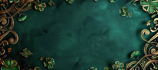 Elegant St. Patrick's Day Banner with Gold Celtic Design and Shamrocks for Text Space