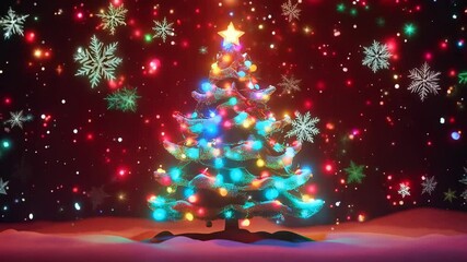 Wall Mural - Christmas tree with garland and glowing lights. Copy space. Happy New Year
