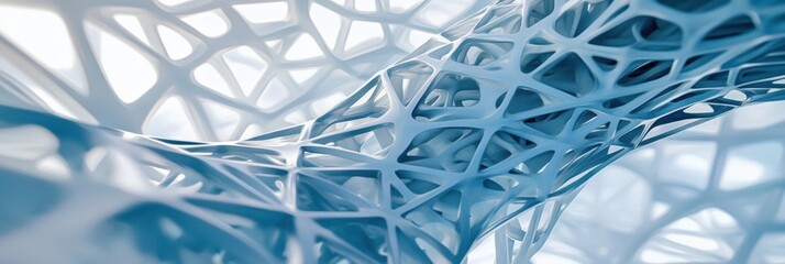 Poster - A striking blend of blue and white lines forms an abstract 3D network, suggesting depth and complexity in a digital environment. Generative AI