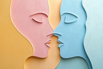 Poster - Two intertwining silhouettes in pastel shades convey a powerful message of empathy and communication through their gentle forms. Generative AI