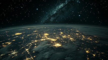 Wall Mural - beautiful milky way galaxy on the starry sky above the planet earth with city light