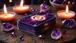© Arugula Pica - Mystical Magical Glowing Tarot Cards Deck with Purple Amethyst Crystals and Burning Candles: Fortune Teller, Esoteric Medium, Reading Future and Horoscope