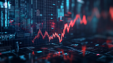 Aufkleber - 3D illustration of a financial crisis with a red arrow pointing downward on a graph, symbolizing market crash and economic recession