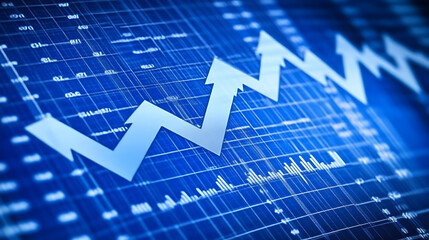 Aufkleber - A blue background with arrows pointing upwards, representing stock market growth or business success in the financial industry