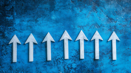 Aufkleber - A blue background with arrows pointing upwards, representing stock market growth or business success in the financial industry