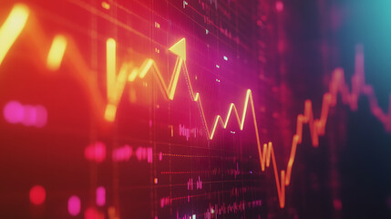 Aufkleber - An upward arrow and stock market graph with a city background, symbolizing business growth or financial success