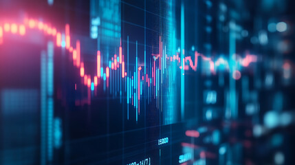Aufkleber - Blue stock market background with arrow up graph and financial chart, business growth concept on blue gradient background