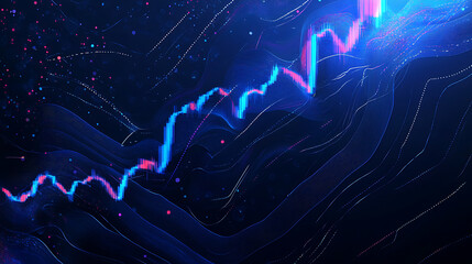 Aufkleber - Blue stock market graph with upward arrows on dark blue background, financial growth concept banner template for business and economic illustration