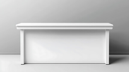 Poster - A blank white portable exhibition counter, shown as a realistic vector mockup, suitable for trade show promotional table display stands and design templates